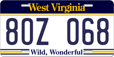 WV license plate 8OZ068