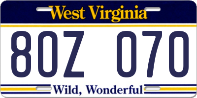 WV license plate 8OZ070