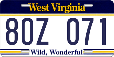 WV license plate 8OZ071