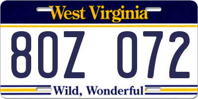 WV license plate 8OZ072