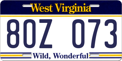 WV license plate 8OZ073