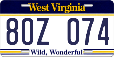 WV license plate 8OZ074