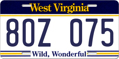 WV license plate 8OZ075