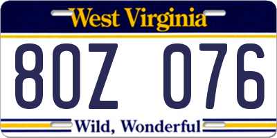 WV license plate 8OZ076