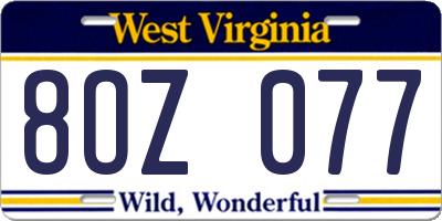 WV license plate 8OZ077