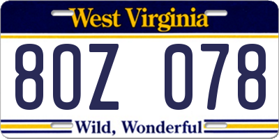 WV license plate 8OZ078