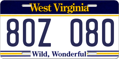 WV license plate 8OZ080