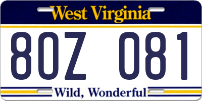WV license plate 8OZ081