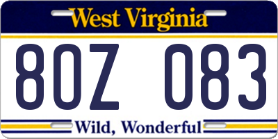 WV license plate 8OZ083