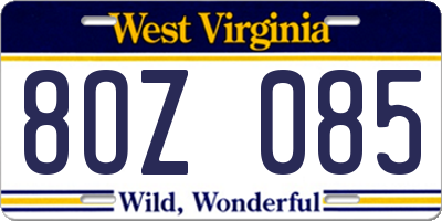 WV license plate 8OZ085