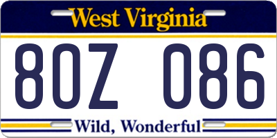 WV license plate 8OZ086