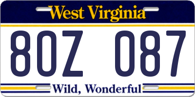 WV license plate 8OZ087