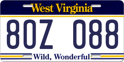 WV license plate 8OZ088