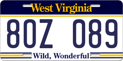 WV license plate 8OZ089