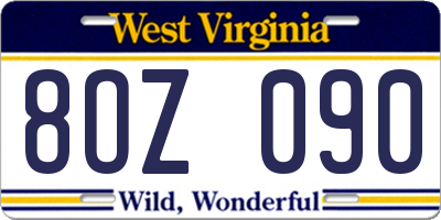 WV license plate 8OZ090