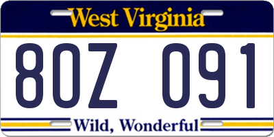 WV license plate 8OZ091