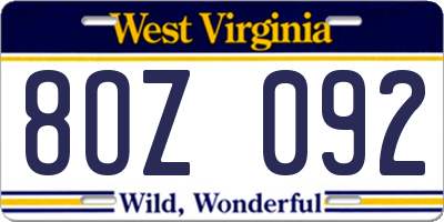 WV license plate 8OZ092