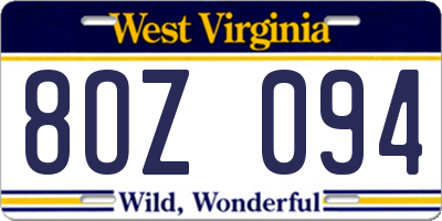 WV license plate 8OZ094