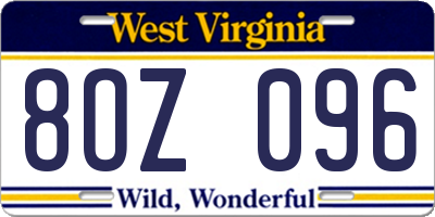 WV license plate 8OZ096