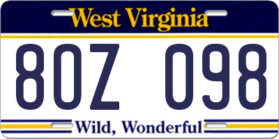 WV license plate 8OZ098