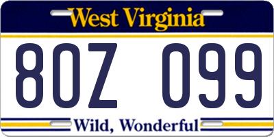 WV license plate 8OZ099