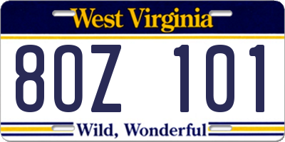 WV license plate 8OZ101