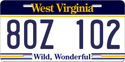 WV license plate 8OZ102