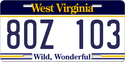 WV license plate 8OZ103