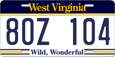 WV license plate 8OZ104