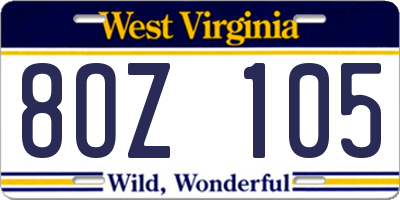 WV license plate 8OZ105