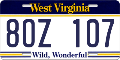 WV license plate 8OZ107