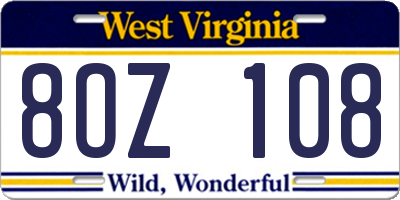 WV license plate 8OZ108