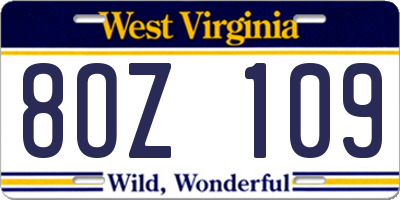 WV license plate 8OZ109