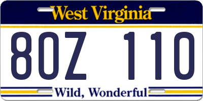 WV license plate 8OZ110