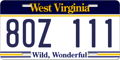 WV license plate 8OZ111