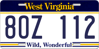WV license plate 8OZ112