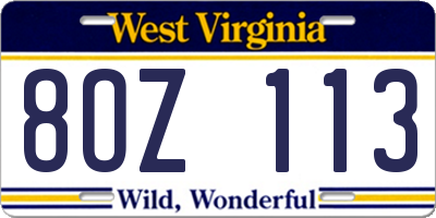 WV license plate 8OZ113