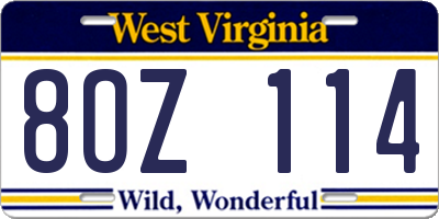WV license plate 8OZ114
