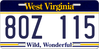 WV license plate 8OZ115
