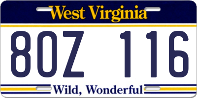 WV license plate 8OZ116