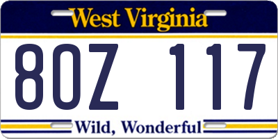 WV license plate 8OZ117