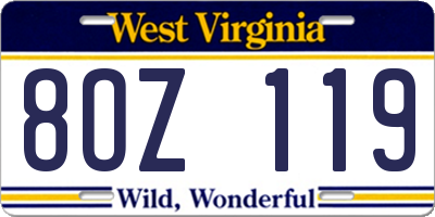 WV license plate 8OZ119