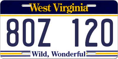 WV license plate 8OZ120