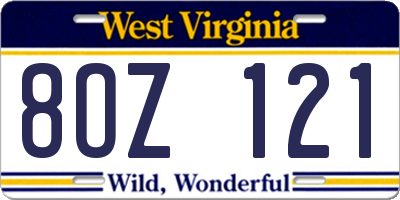 WV license plate 8OZ121