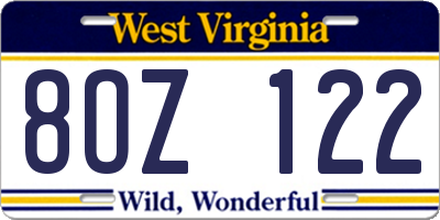 WV license plate 8OZ122