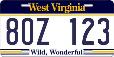 WV license plate 8OZ123
