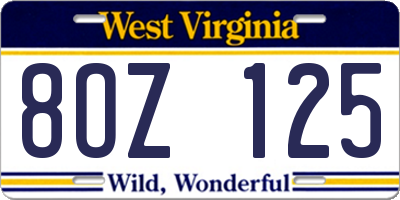 WV license plate 8OZ125