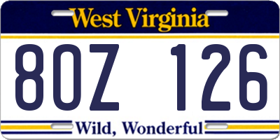 WV license plate 8OZ126