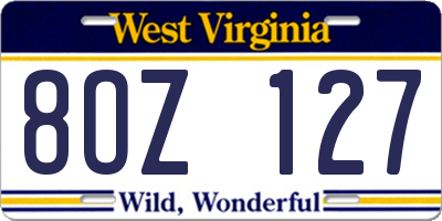 WV license plate 8OZ127