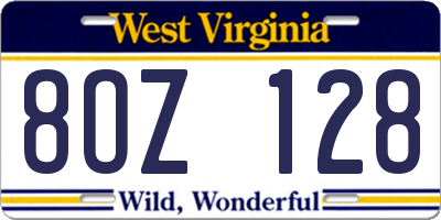 WV license plate 8OZ128